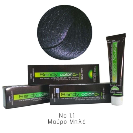 Miss Sandy Βαφή Μαλλιών με λάδι ελιάς και βιταμίνη C No 1,1 Μαύρο Μπλε 60ml