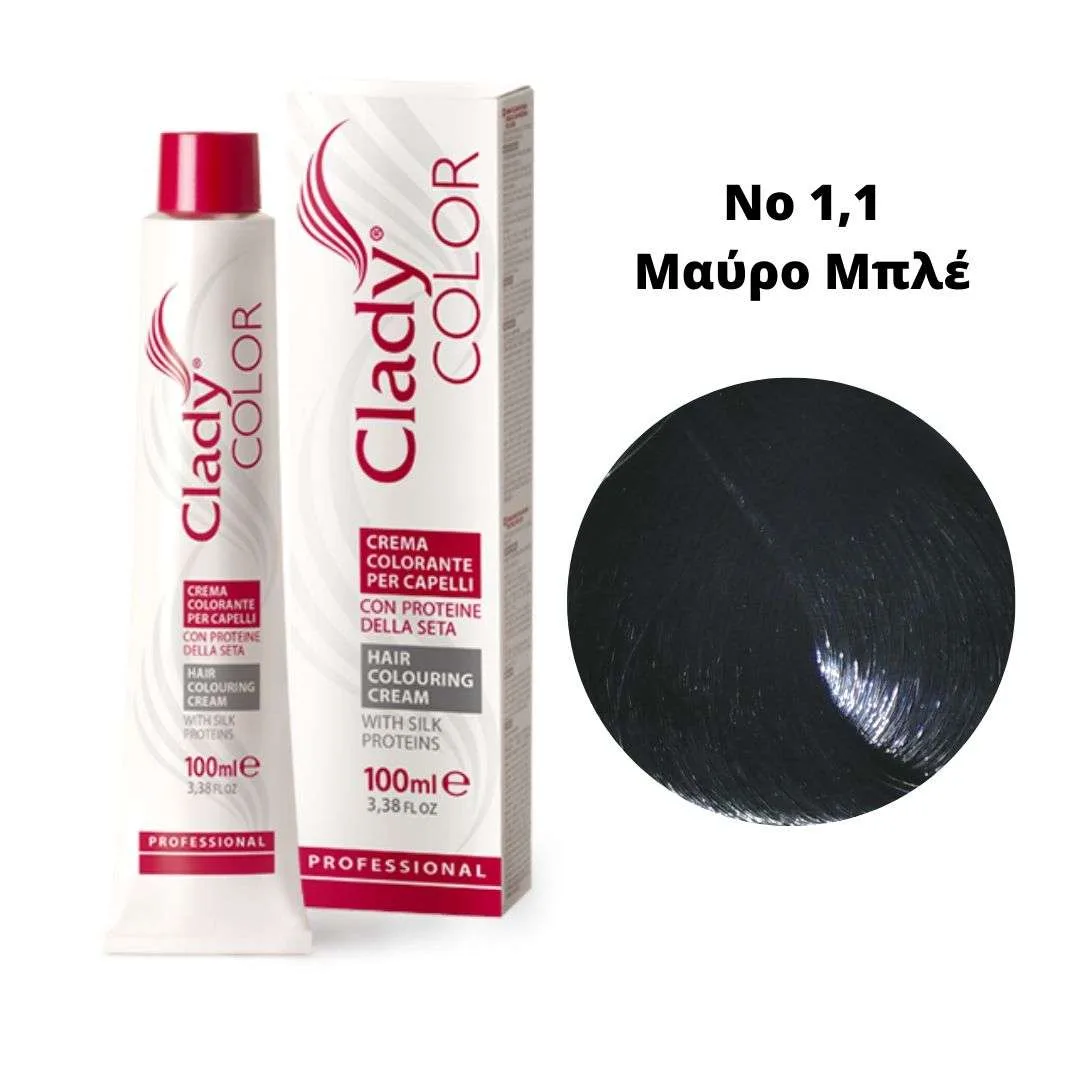 Βαφή Μαλλιών Clady Color Με Πρωτεΐνες Μεταξιού Νο 1,1 Μαύρο Μπλε