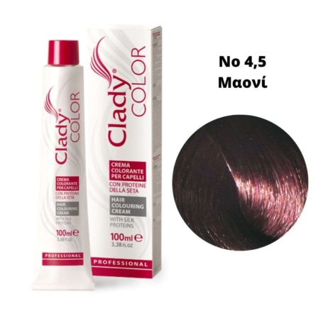 Βαφή Μαλλιών Clady Color Με Πρωτεΐνες Μεταξιού Νο 4,5 Μαονί 100ml