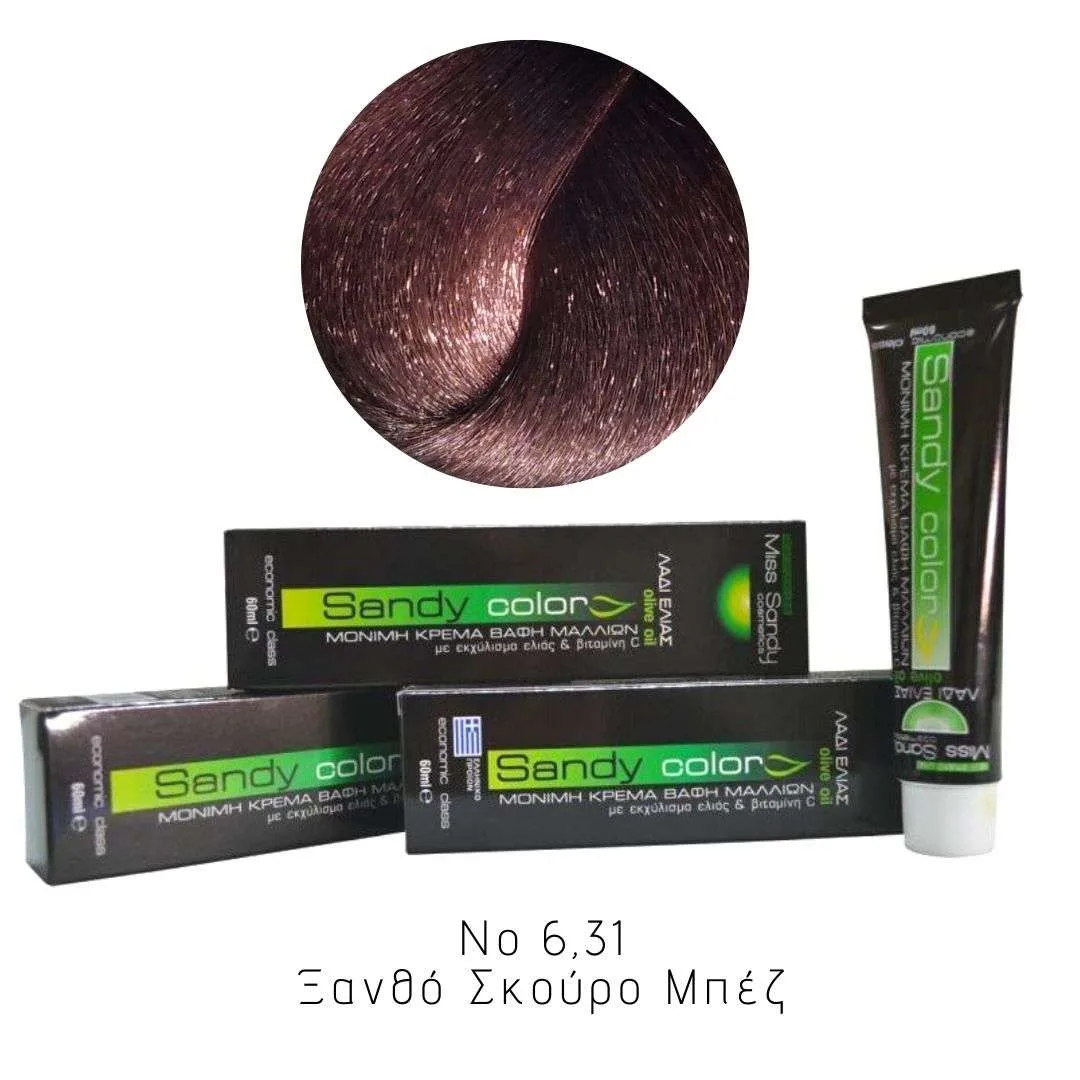 Miss Sandy Βαφή Μαλλιών με λάδι ελιάς και βιταμίνη C No 6,31 Ξανθό Σκούρο Μπεζ 60ml