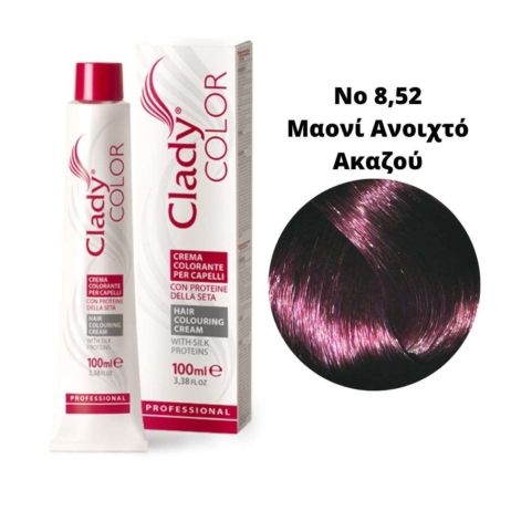 Βαφή Μαλλιών Clady Color Με Πρωτεΐνες Μεταξιού Νο 8,52 Μαονί Ακαζού Ανοιχτό 100ml