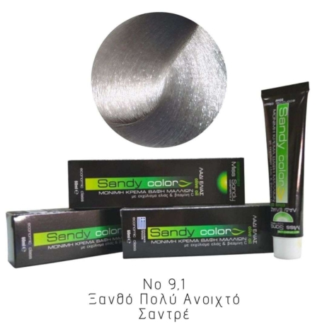 Miss Sandy Βαφή Μαλλιών με λάδι ελιάς και βιταμίνη C No 9,1 Ξανθό Πολύ Ανοιχτό Σαντρέ 60ml