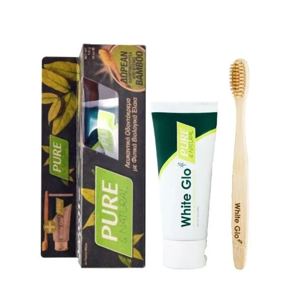 White Glo Pure Natural Λευκαντική Οδοντόκρεμα 85ml & Οδοντόβουρτσα από Bamboo