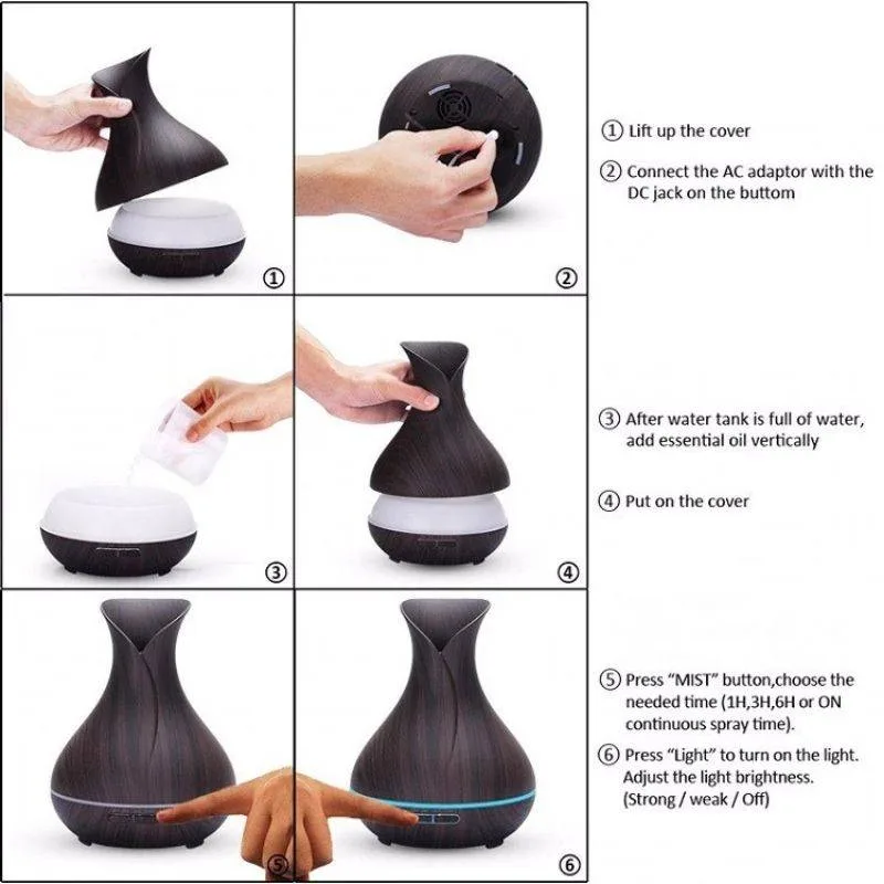Humidifier Aroma Diffuser Συσκευή για Αρωματοθεραπεία με χρονοδιακόπτη 400ml AJ-217 Σκούρο Καφέ (1)
