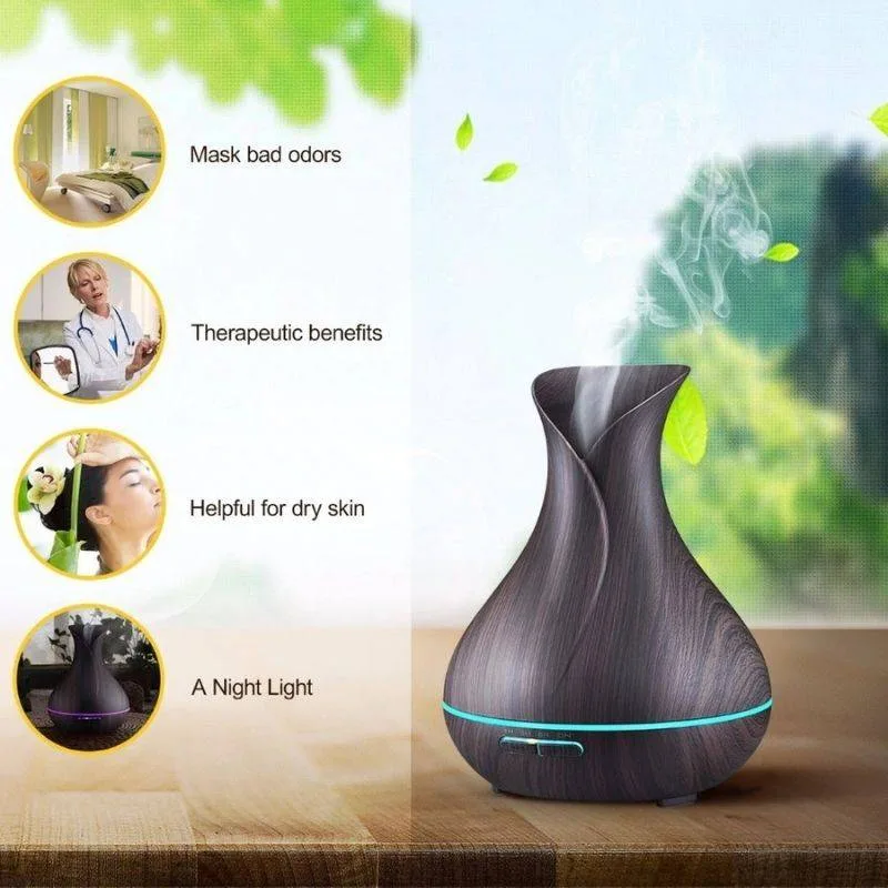Humidifier Aroma Diffuser Συσκευή για Αρωματοθεραπεία με χρονοδιακόπτη 400ml AJ-217 Σκούρο Καφέ (2) Humidifier Aroma Diffuser Συσκευή για Αρωματοθεραπεία με χρονοδιακόπτη 400ml AJ-217 Σκούρο Καφέ + Δώρο άρωμα 12ml