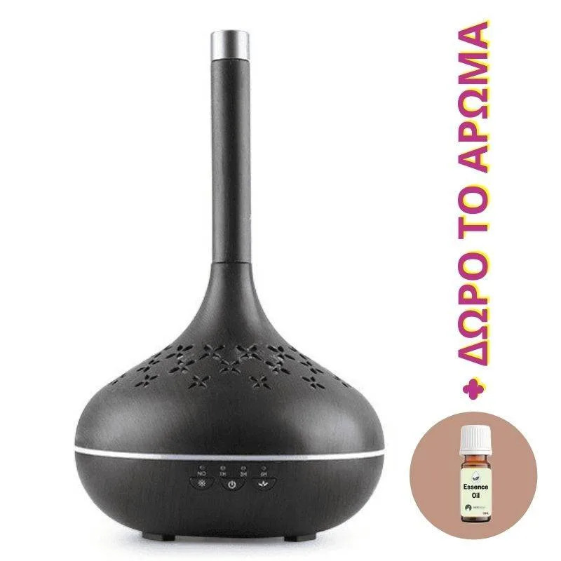 Humidifier Aroma Diffuser Συσκευή για Αρωματοθεραπεία με χρονοδιακόπτη 400ml 038USB Σκούρο Καφέ + Δώρο άρωμα 12ml Υγραντήρας Υπερήχων