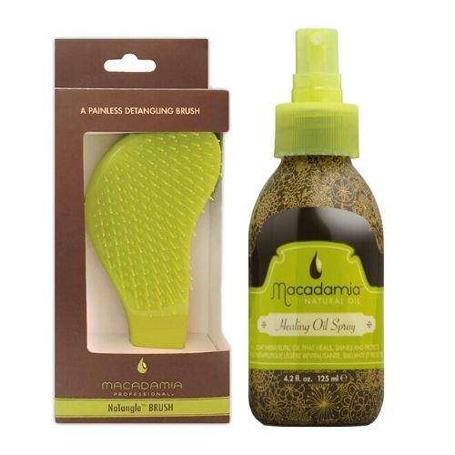Macadamia Natural Hair Healing Oil Spray 125ml & No Tangle Brush Green