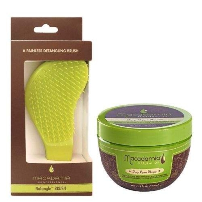 Macadamia Professional Deep Repair Hair Masque 236ml & No Tangle Brush Green