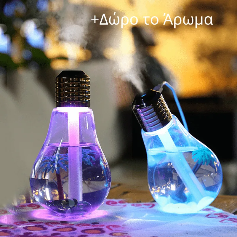 Humidifier BULB Mini Light Lamp Συσκευή για Αρωματοθεραπεία 400ml 7Led Color + Δώρο άρωμα 12ml (1) Τρόποι σύνδεσης: Φορτιστής τηλεφώνου Power Bank Θύρα USB Laptop/PC Θυρά USB Αυτοκινήτου Χαρακτηριστικά: Χωρητικότητα δεξαμενής νερού: 120 ml(διάρκεια για 8 ώρες) Τάση / ρεύμα: 5V / 1A Θόρυβος: λιγότερο από 36 dB Λειτουργία χρονισμού: 6 ώρες Μέγεθος προϊόντος: 18cm Υλικό: PVC+PP+ Silicone + Ηλεκτρονικό μέρος Χρώμα: Λευκό Ισχύς: 4W Η συσκευασία περιλαμβάνει: Υγραντήρας * 1 Καλώδιο φόρτισης USB * 1 Οδηγίες χρήσης στα Ελληνικά & Αγγλικά * 1 + Δώρο άρωμα 12ml
