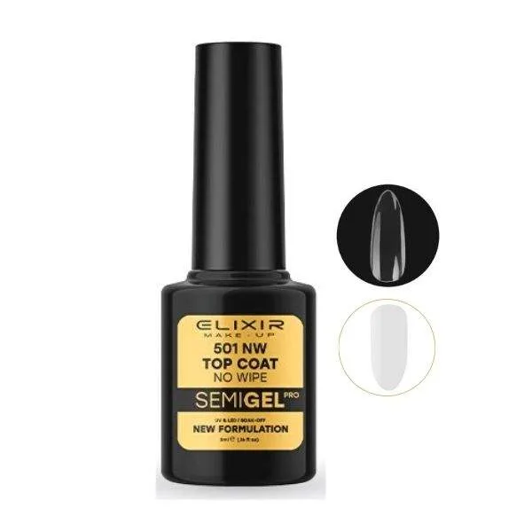 Elixir Professional Semi Gel 501 Top Coat No Wipe για Ημιμόνιμο Βερνίκι Νυχιών 5ml