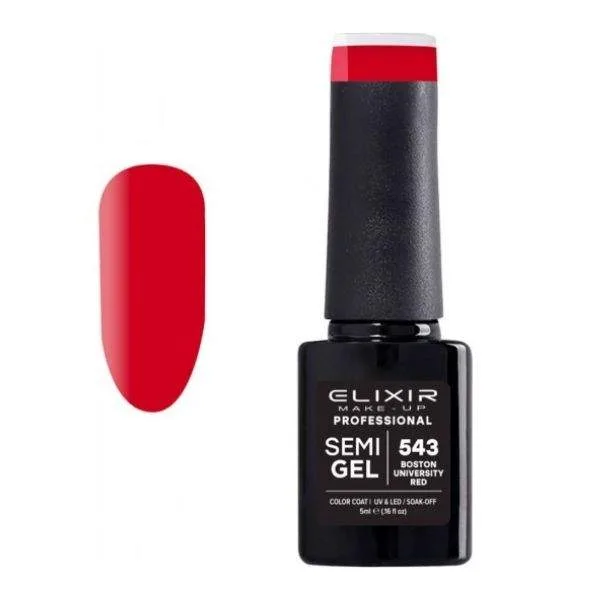 Elixir Professional Semi Gel Ημιμόνιμο Βερνίκι Νυχιών 543 Boston University Red Κόκκινο Ανοιχτό 5ml