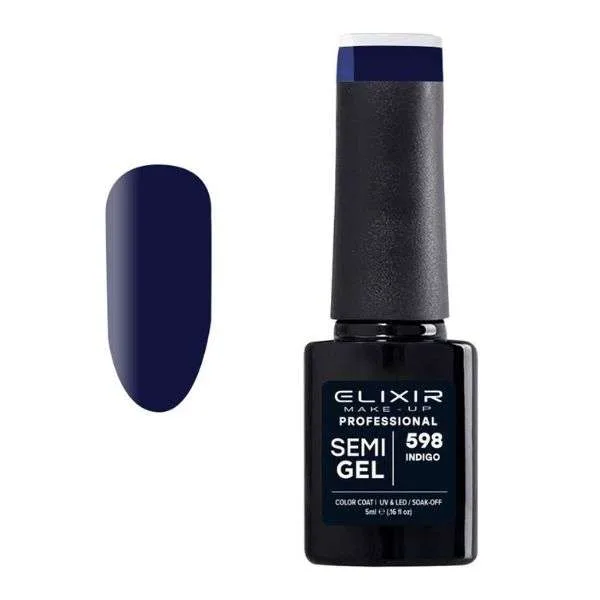 Elixir Professional Semi Gel Ημιμόνιμο Βερνίκι Νυχιών 598 Indigo Μπλε Σκούρο 5ml
