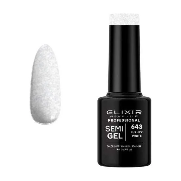 Elixir Professional Semi Gel Ημιμόνιμο Βερνίκι Νυχιών 643 Luxury White Λευκό Γκλίτερ 5ml