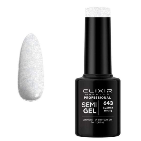 Elixir Professional Semi Gel Ημιμόνιμο Βερνίκι Νυχιών 643 Luxury White Λευκό Γκλίτερ 5ml