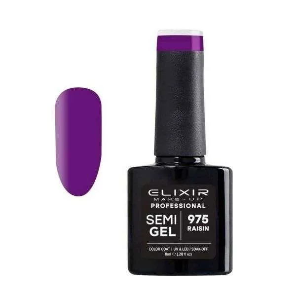 Elixir Professional Semi Gel Ημιμόνιμο Βερνίκι Νυχιών 975 Raisin Mωβ Έντονο 8ml