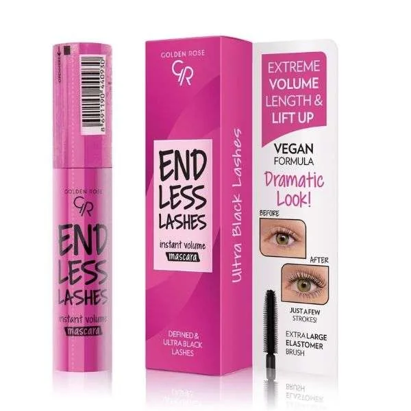 Golden Rose Endless Lashes Instant Volume Length & Lash Lift Vegan Mascara 13ml Ultra Black Έντονο Μαύρο