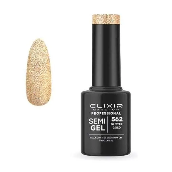 Elixir Professional Semi Gel Ημιμόνιμο Βερνίκι Νυχιών 562 Glitter Gold Χρυσό Γκλίτερ 5ml
