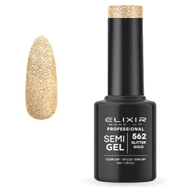 Elixir Professional Semi Gel Ημιμόνιμο Βερνίκι Νυχιών 562 Glitter Gold Χρυσό Γκλίτερ 5ml