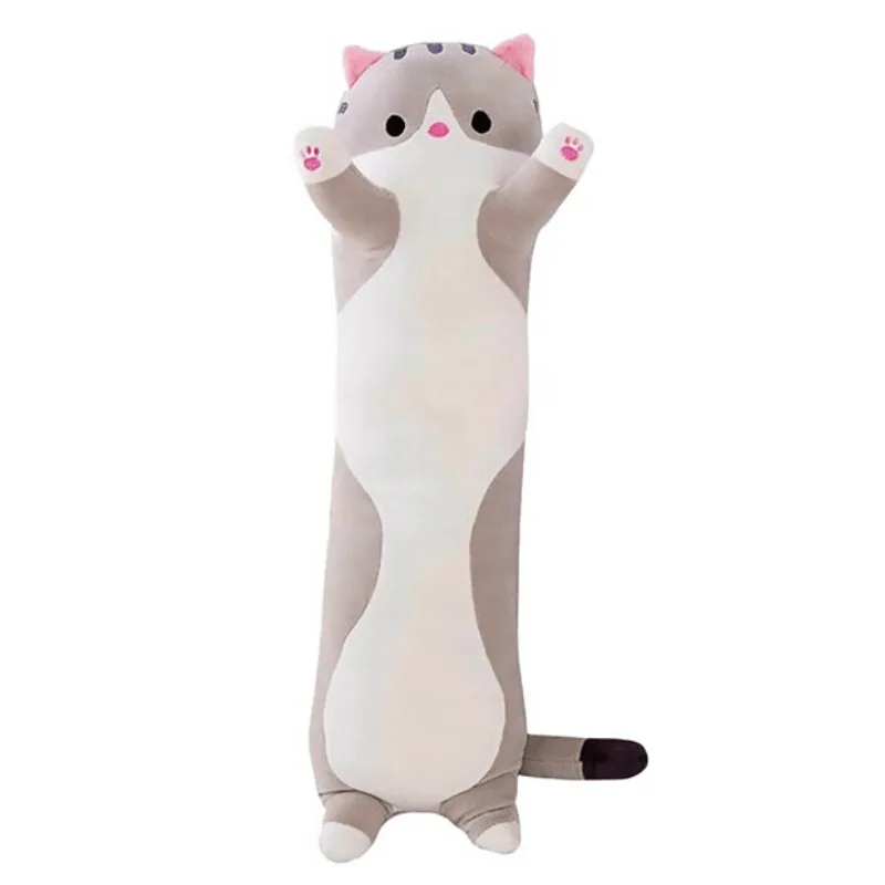VIP Baby Dolls Stuffed Cat Long Pillow, Λούτρινη Γατούλα Μαξιλάρι Γκρί 90cm