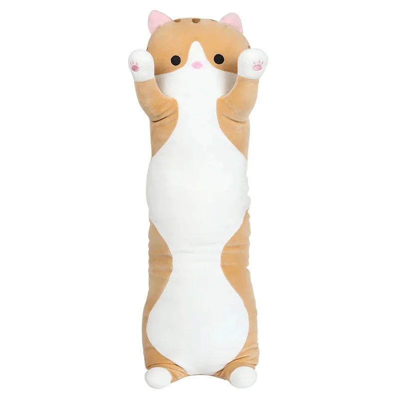 VIP Baby Dolls Stuffed Cat Long Pillow, Λούτρινη Γατούλα Μαξιλάρι Καφέ 90cm