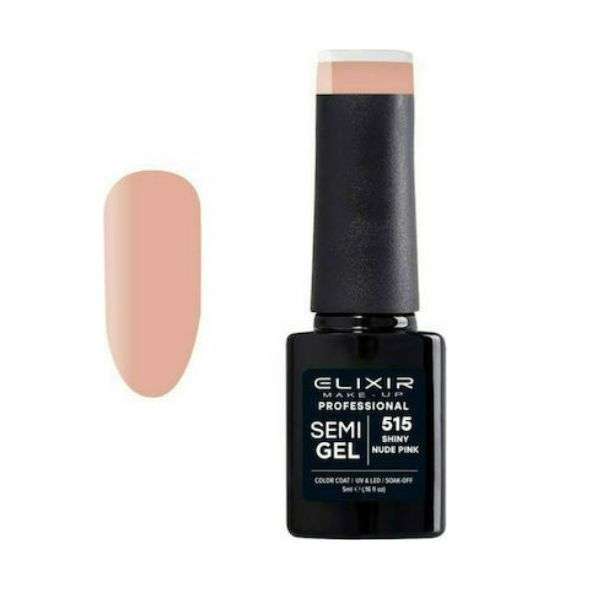 Elixir Professional Semi Gel Ημιμόνιμο Βερνίκι Νυχιών 515 Shiny Nude Pink Ροζ με λίγο Γκλίτερ 5ml