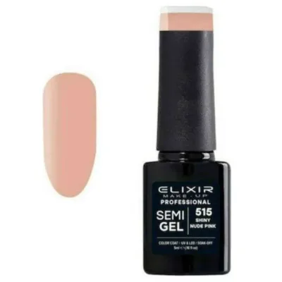 Elixir Professional Semi Gel Ημιμόνιμο Βερνίκι Νυχιών 515 Shiny Nude Pink Ροζ με λίγο Γκλίτερ 5ml