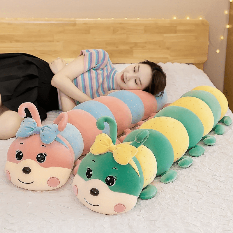 VIP Baby Dolls Stuffed Caterpillar Long Pillow Λούτρινο Μαξιλάρι Κίτρινο Πράσινο cm 