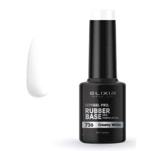 Elixir Professional Semi Gel 736 Rubber Base Creamy White για Ημιμόνιμο Βερνίκι Νυχιών 5ml