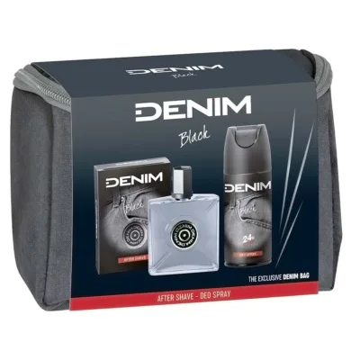 Denim Black After Shave Lotion 100ml, Deodorant 150ml & Cosmetic Bag