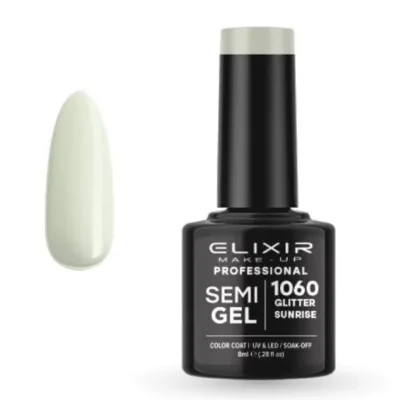Elixir Professional Semi Gel Ημιμόνιμο Βερνίκι Νυχιών 1060 Glitter Sunrise Γκρι Απαλό που Πρασινίζει 8ml