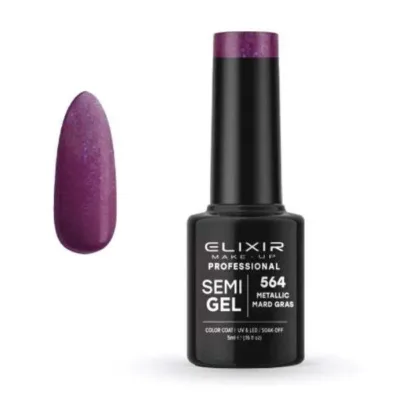 Elixir Professional Semi Gel Ημιμόνιμο Βερνίκι Νυχιών 564 Mard Gras Μεταλλικό Μωβ Σκούρο Shimmer 5ml