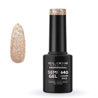 Elixir Professional Semi Gel Ημιμόνιμο Βερνίκι Νυχιών 640 Luxury Gold Χρυσό Γκλίτερ 5ml