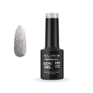 Elixir Professional Semi Gel Ημιμόνιμο Βερνίκι Νυχιών 642 Luxury Silver Διάφανο με Συμπαγές Ασημί Γκλίτερ 5ml