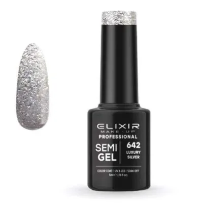 Elixir Professional Semi Gel Ημιμόνιμο Βερνίκι Νυχιών 642 Luxury Silver Διάφανο με Συμπαγές Ασημί Γκλίτερ 5ml
