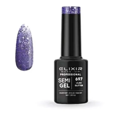 Elixir Professional Semi Gel Ημιμόνιμο Βερνίκι Νυχιών 697 Lilac Glitter Μωβ Έντονο Γκλίτερ 5ml
