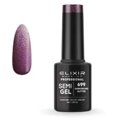 Elixir Professional Semi Gel Ημιμόνιμο Βερνίκι Νυχιών 699 Darkorchid Glitter Μωβ Μπρονζέ Συμπαγές Shimmer 5ml
