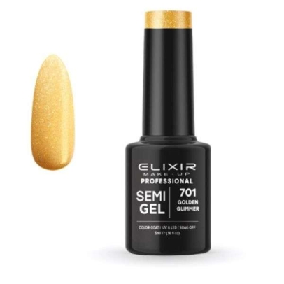 Elixir Professional Semi Gel Ημιμόνιμο Βερνίκι Νυχιών 701 Golden Glimmer Χρυσό Συμπαγές Shimmer 5ml