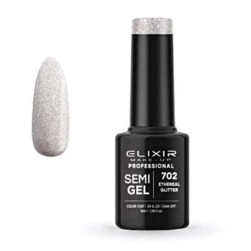 Elixir Professional Semi Gel Ημιμόνιμο Βερνίκι Νυχιών 702 Ethereal Glitter Ασημί Με Πολύχρωμο Shimmer 5ml