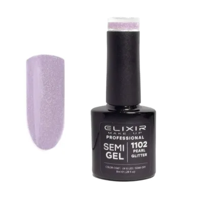 Elixir Professional Semi Gel Ημιμόνιμο Βερνίκι Νυχιών Flash Effect 1102 Pearl Glitter Ροζ Μωβ Εφέ Flash 8ml