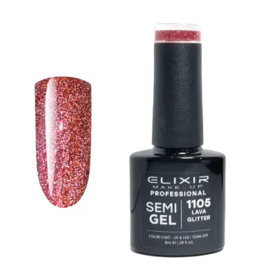 Elixir Professional Semi Gel Ημιμόνιμο Βερνίκι Νυχιών Flash Effect 1105 Lava Glitter Κόκκινο Βαθύ Εφέ Flash 8ml