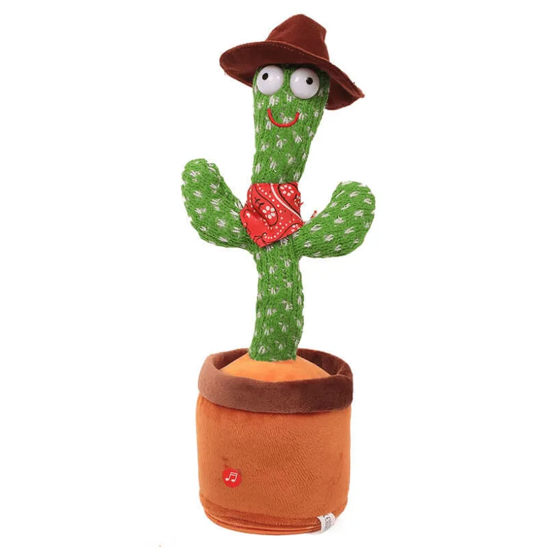 Silly Dancing Cactus Brown Hat Κάκτος που χορεύει, τραγουδάει, φωτίζει & επαναλαμβάνει ό,τι λες 35cm