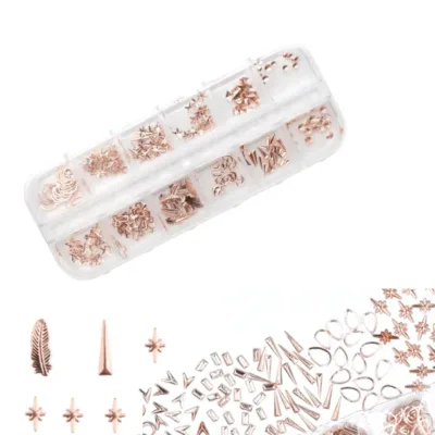 WD Διακοσμητικά Mini Metals Νυχιών Χρώμα Ροζ Χρυσό 12 Σχέδια