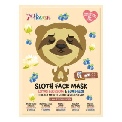 7th Heaven Sloth Face Lotus Blossom & Blueberry 25gr - Μασκά Ομορφίας Πανί Με Σχέδιο Ηλικίες 8+