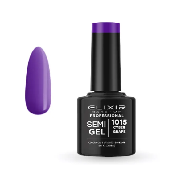 Elixir Professional Semi Gel Ημιμόνιμο Βερνίκι Νυχιών 1015 Cyber Grape Μωβ Μελιτζανί Έντονο Ζωηρό 8ml