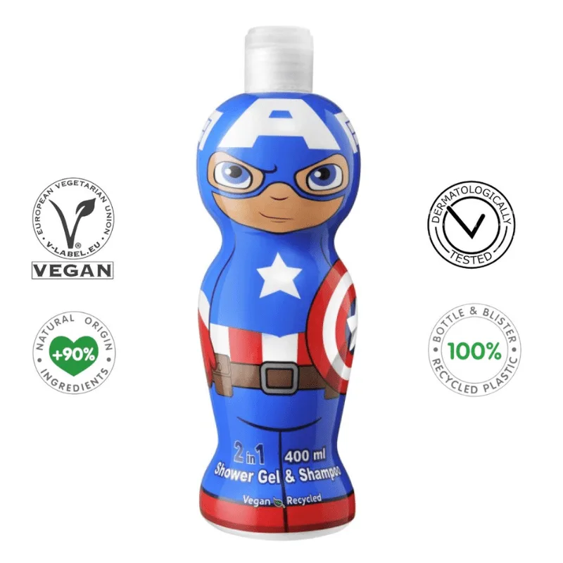 Air-Val Captain America 2 in 1 Shower Gel & Shampoo 400ml Vegan
