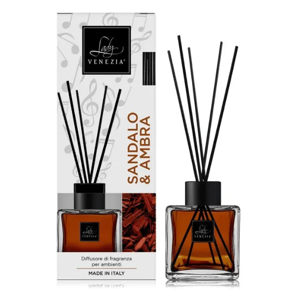 Lady Venezia Sandalo & Ambra Fragrance Diffuser & Sticks Αρωματικό χώρου Σανταλόξυλο & Κεχριμπάρι 100ml