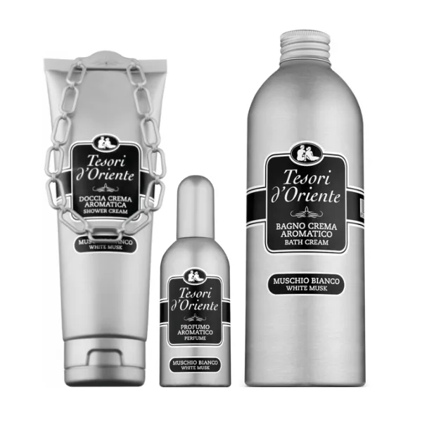 Tesori d’Oriente White Musk Metal Box Gift Set EDT 100ml Bath Cream 500ml & Shower Cream 250ml Tesori d’Oriente White Musk Metal Box Gift Set EDT 100ml Bath Cream 500ml & Shower Cream 250ml