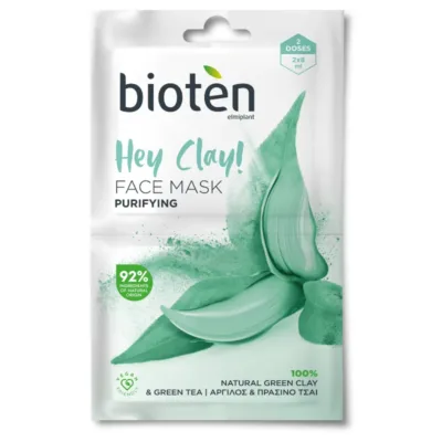 Bioten Μάσκα Προσώπου για Βαθύ Καθαρισμό 2x8ml με Πράσινη Άργιλο & Πράσινο Τσάι