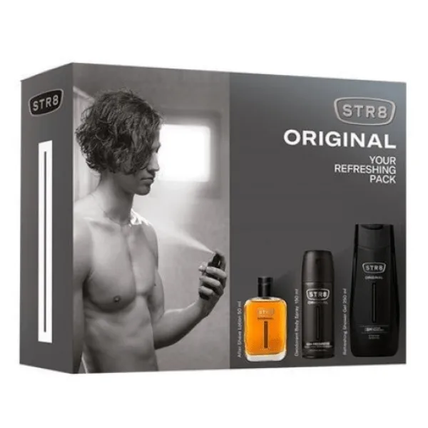 STR8 Original Men's Gift Set After Shave Lotion 100ml, Deodorant Spray 150ml & Shower Gel 250ml
