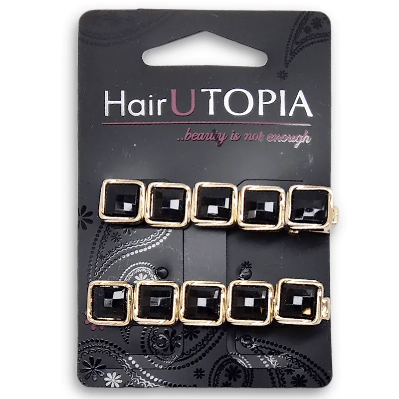 Hair Utopia Clip Μανταλάκι Μαλλιών Μαύρο Χρυσό 2τμχ